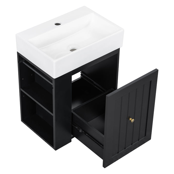 Modern Bathroom Vanity With Sink, Storage Cabinet, Drawer & Side Shelf