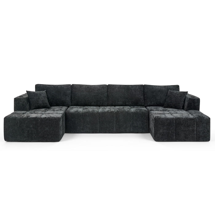 U - Shaped Sectional Sofa, Cup Holders & Side Pockets For Living Room