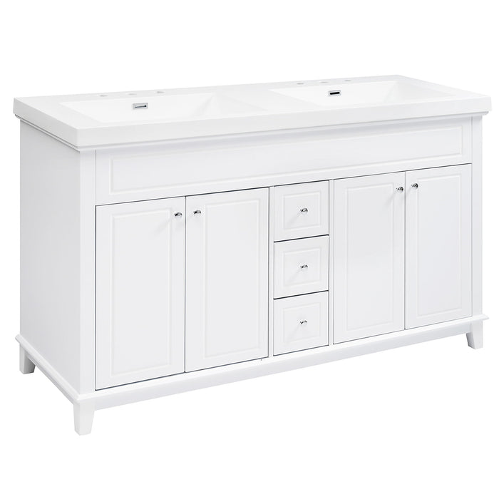 Bathroom Vanity With Double Sinks, 3 Drawers & 4 Doors - White