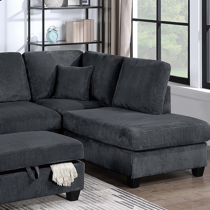 Contemporary Sectional Set With Right Arm Chaise, Left Arm Sofa With USB Port, Storage Ottoman