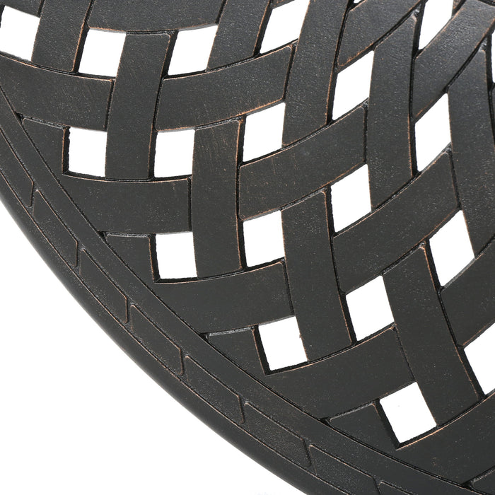 Elegant Cast Aluminum Round Bar Table With Romantic Filigree Design - Copper