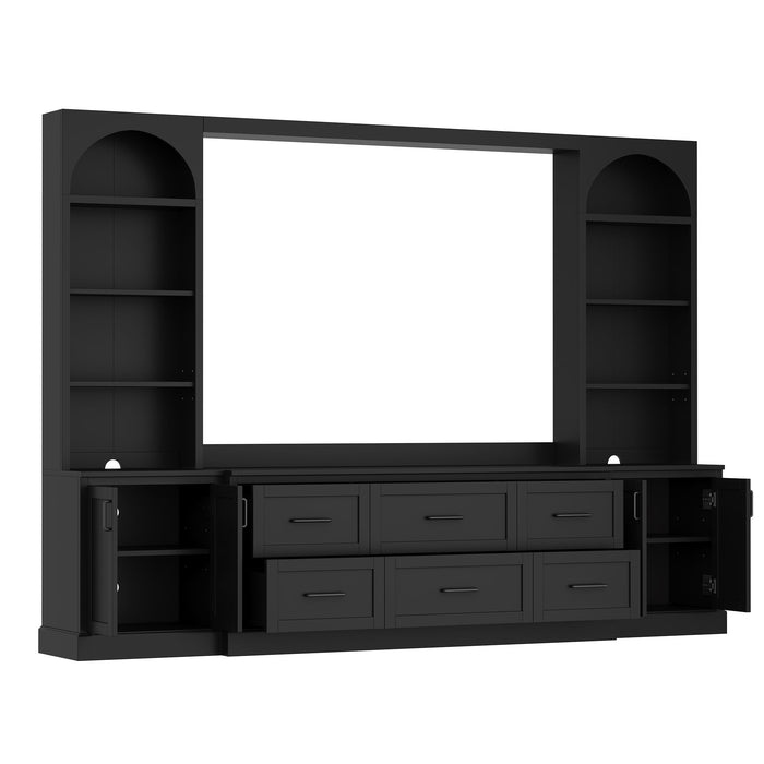 Arched Entertainment Center Wall Unit With 6 Drawers, Large TV Stand With Bookshelves