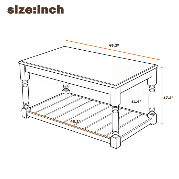 Coffee Table With Slatted Lower Shelf For Living Room