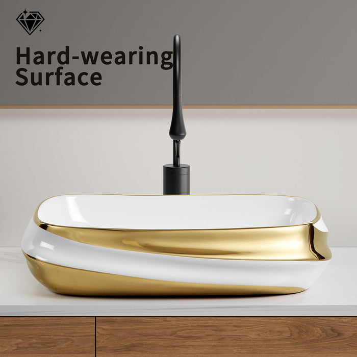 Vessel Sink, Above Counter Vanity Basin For Bathrooms - Gold / White / Milk White