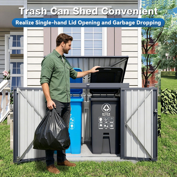 Outdoor Trash Can Storage Shed For 2 Bins Garbage - Gray