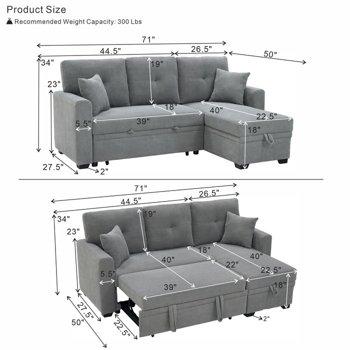 Sleeper Sectional With Pull Out Bed, Reversible Chaise