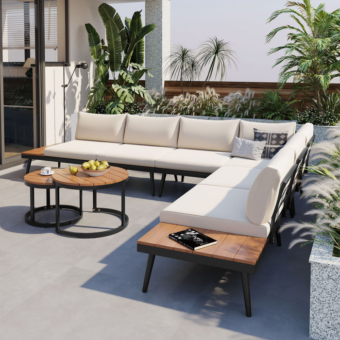 Modern Outdoor Sectional Sofa Set With Nesting Coffee Tables