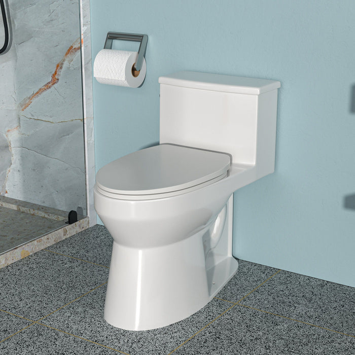Sleek 1 Piece Toilet With Single Flush And Soft Closing Seat - White