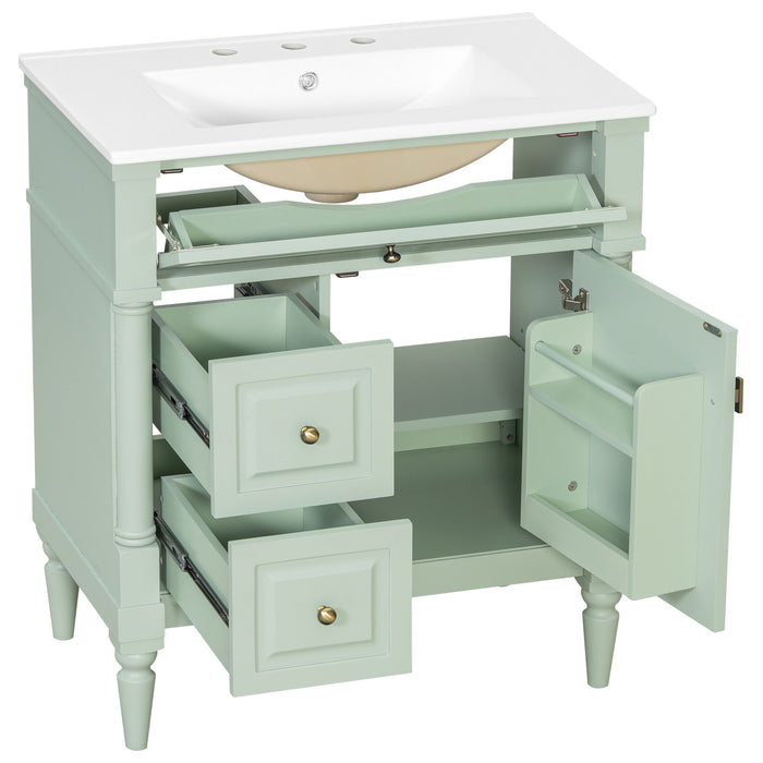 Modern Bathroom Vanity With Sink, Freestanding Cabinet With Flip Drawer & Adjustable Shelf