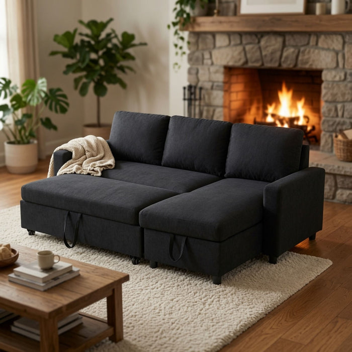 L - Shaped Convertible Sofa Bed With Storage Chaise