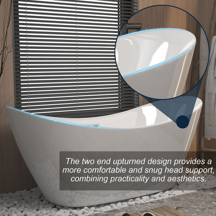 Freestanding Tub With Overflow And Pop Up Drain, Ergonomic Design