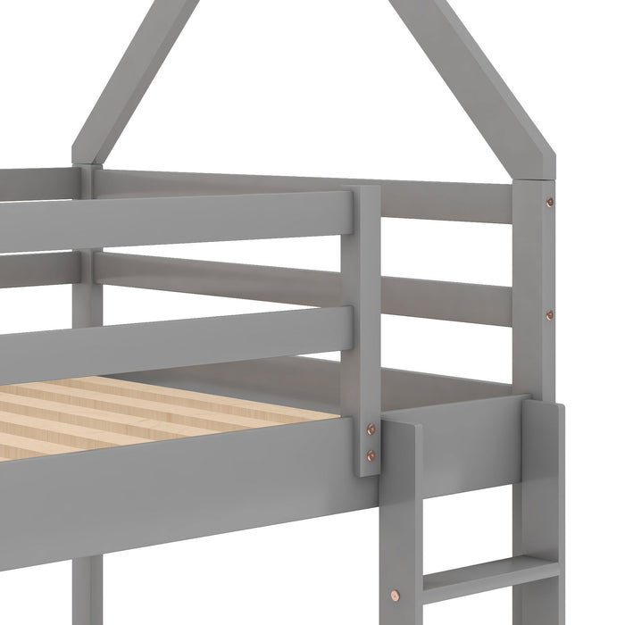 Low Bunk Bed With House Shaped Frame And Ladder