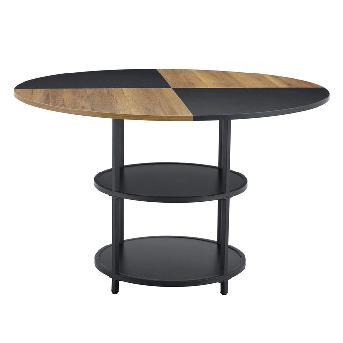 Diameter - Modern Splicing Circular Dining Table Double Layer Storage - Wood / Black