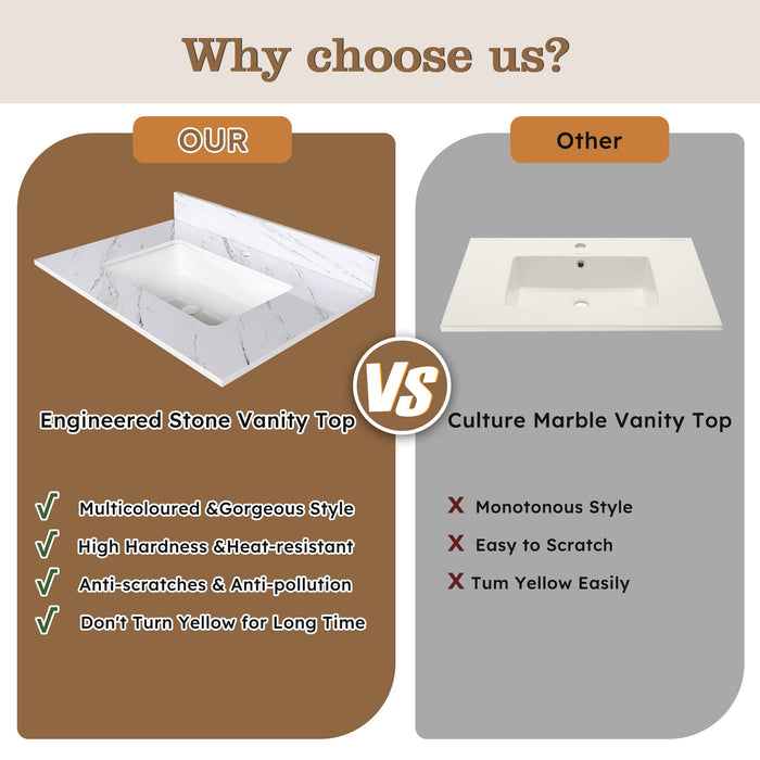 Bianco Carrara Venato Marble Vanity Top With Pre Drilled Faucet Hole And Undermount Sink