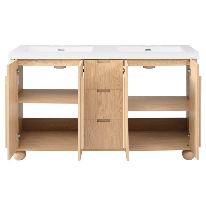 Double Sink Bathroom Vanity With Sinks, Soft Close Doors & 3 Drawers - Wood