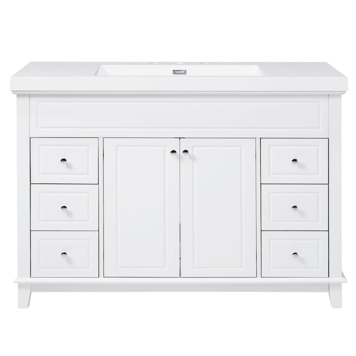 Bathroom Vanity & Sink, 6 Soft Close Drawers & Double Doors - White