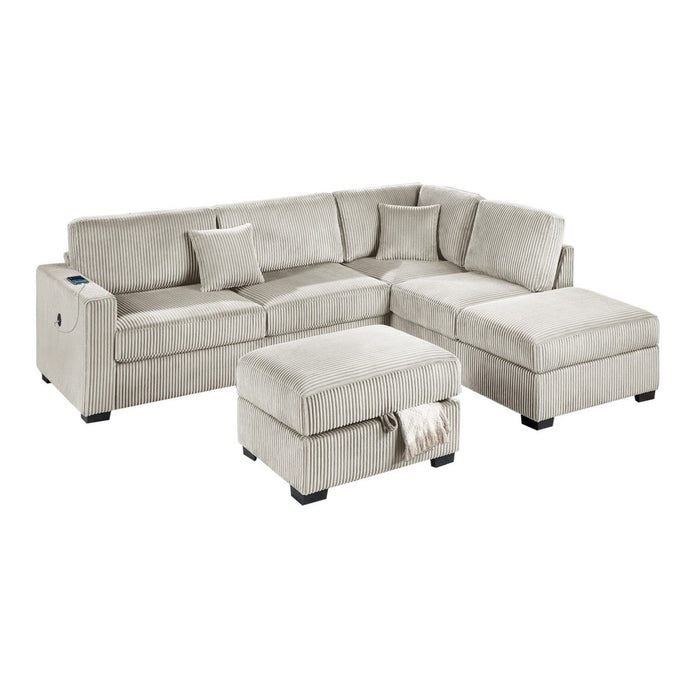 3 Piece Sectional Sofa With Reversible Chaise And USB Storage Ottoman
