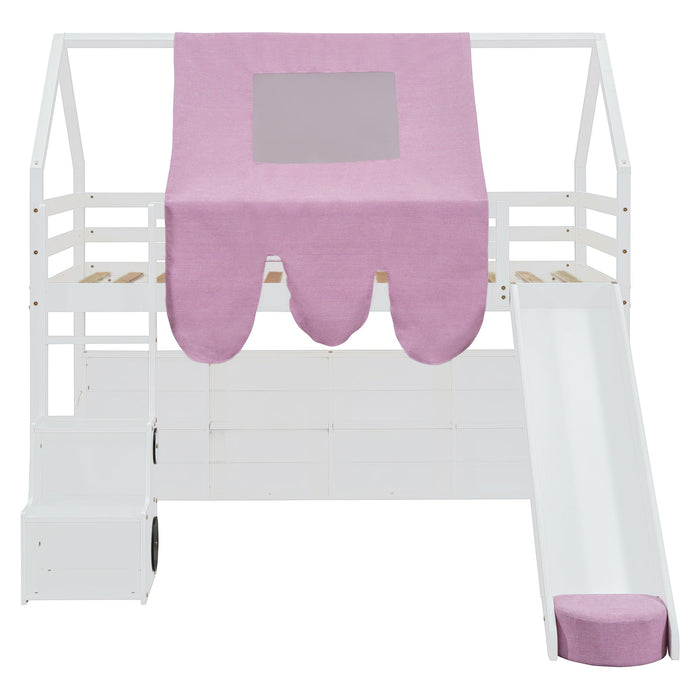 Loft Bed With House Shaped Frame And Tent