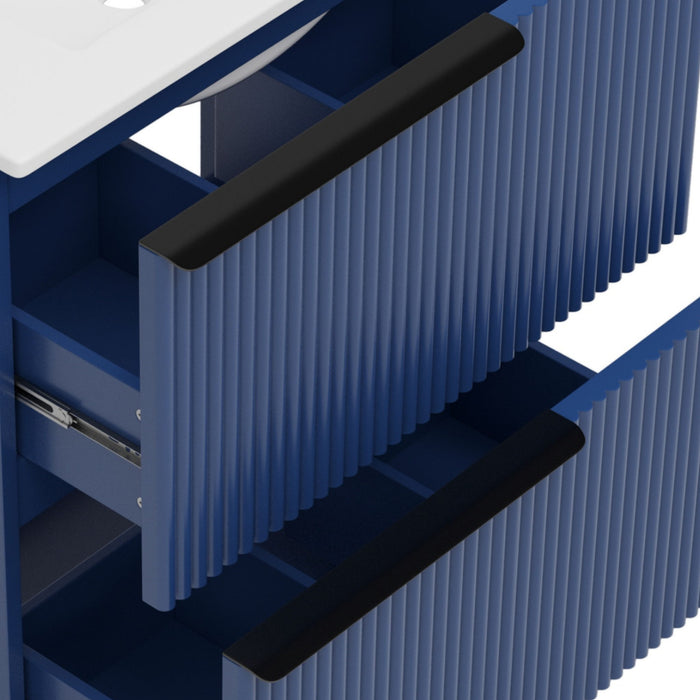 Fluted Bathroom Vanity With Ceramic Sink, Freestanding Cabinet