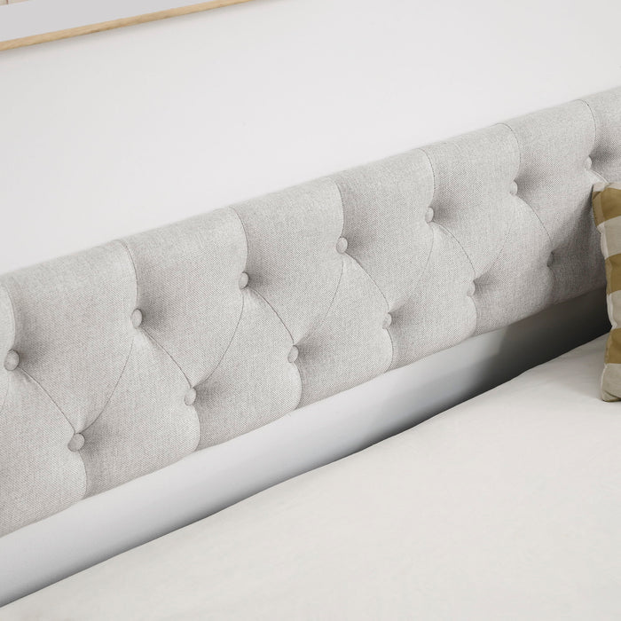 Upholstered Tufted Daybed With Drawers, Waved Arms