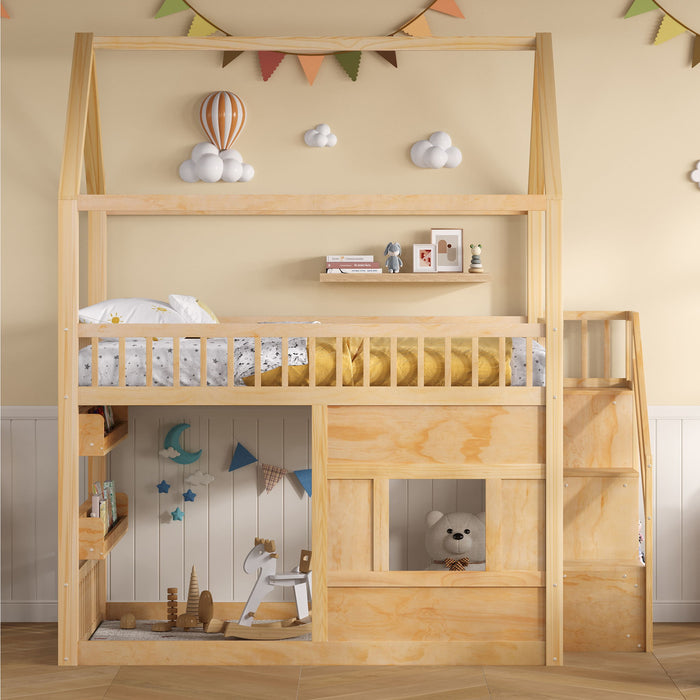 House Bed With Built-In LED Shelf Light