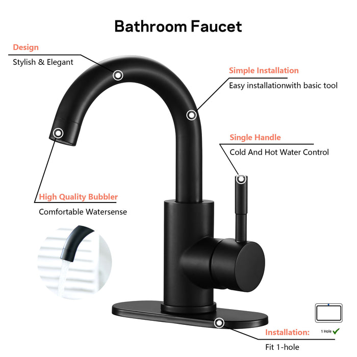Modern Bathroom Faucet Single Hole Single Handle