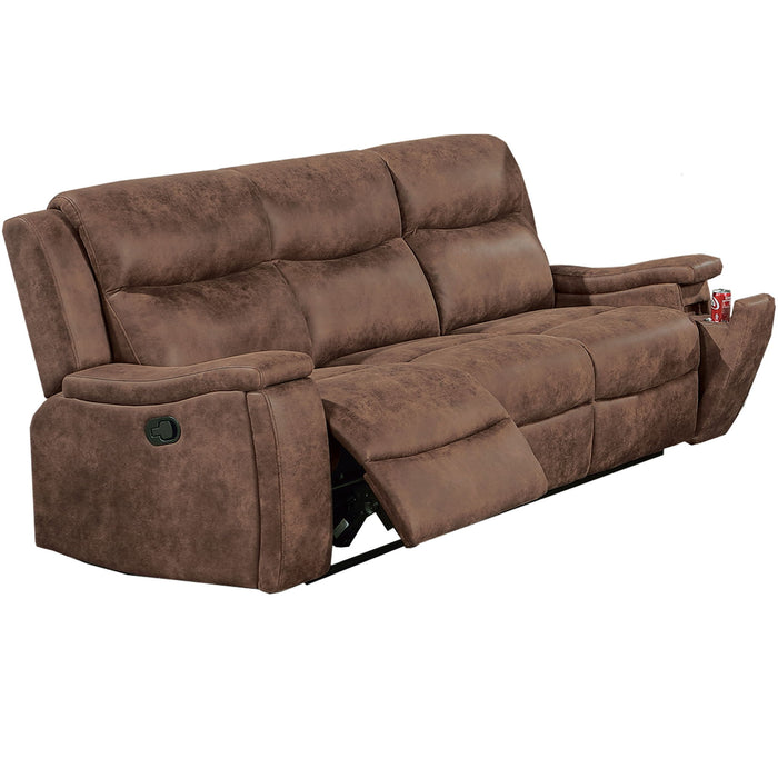 1 Piece Manual Motion Sofa Console Loveseat With Plush Back Cushion And Hidden Cup Holder - Walnut