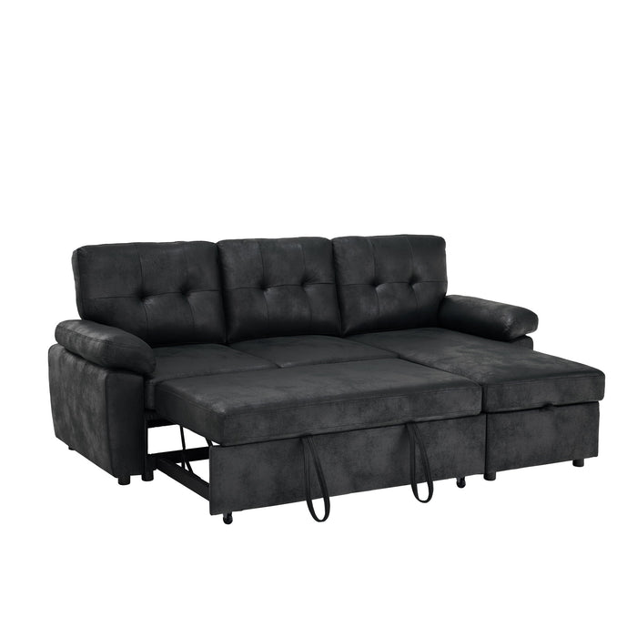 Convertible L - Sectional Sofa Bed With Storage Chaise And Padded Armrests