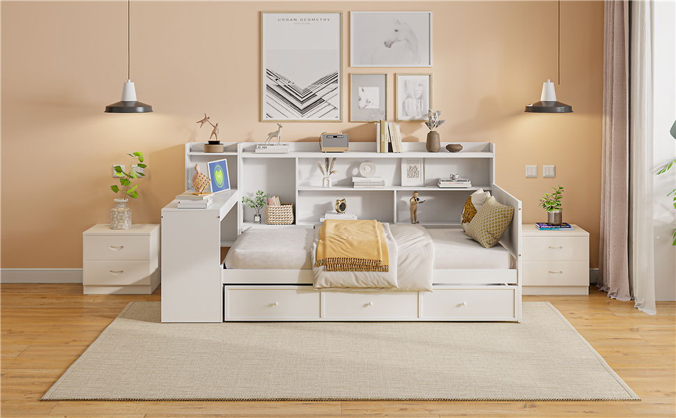 Daybed With 3 Drawers USB Ports And Desk