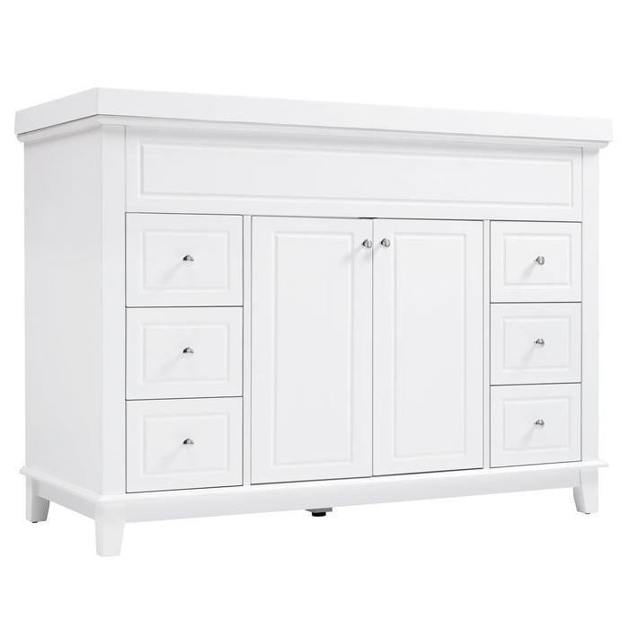 Bathroom Vanity & Sink, 6 Soft Close Drawers & Double Doors - White