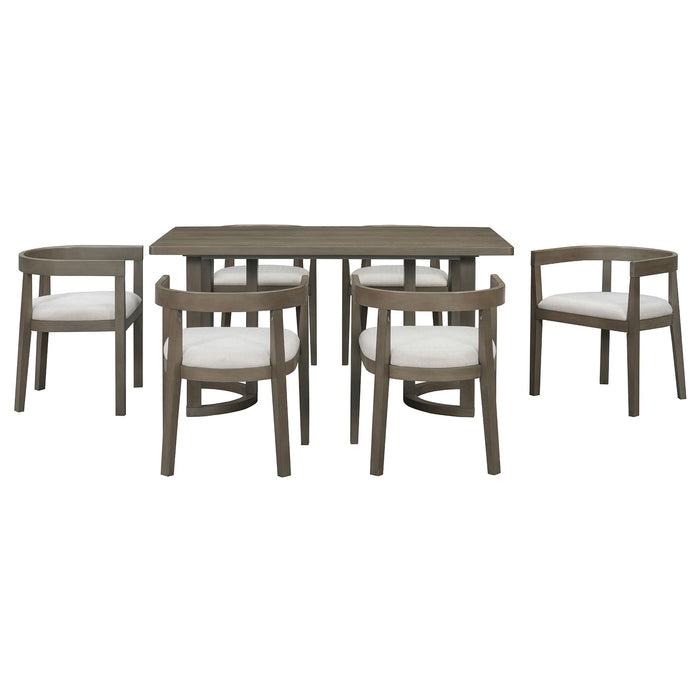 Rectangular Dining Table Set For 6 With Upholstered Barrel Back Chairs
