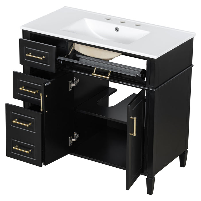 Bathroom Vanity With Sink, 4 Drawers, 2 Doors
