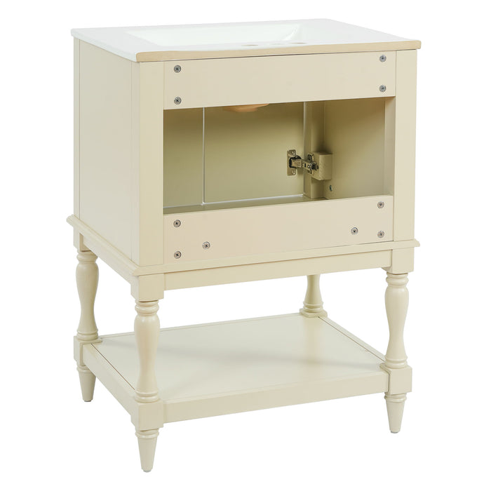 Modern Bathroom Vanity With Sink, Rectangular Cabinet With Open Shelf And Closed Storage