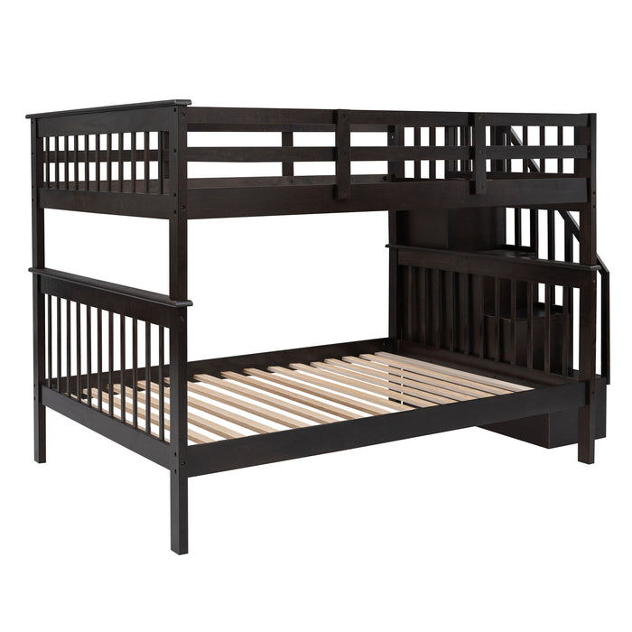 Stairway Bunk Bed With Storage And Guard Rail For Bedroom