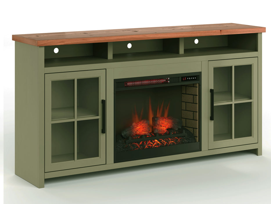 74" Fireplace TV Stand Console For TVs Up To 85" - Sage Green And Fruitwood