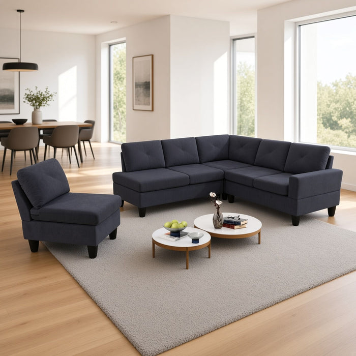 Modular L - Shaped Sectional Sofa 6 Seater 4 Piece Couch With Chaise