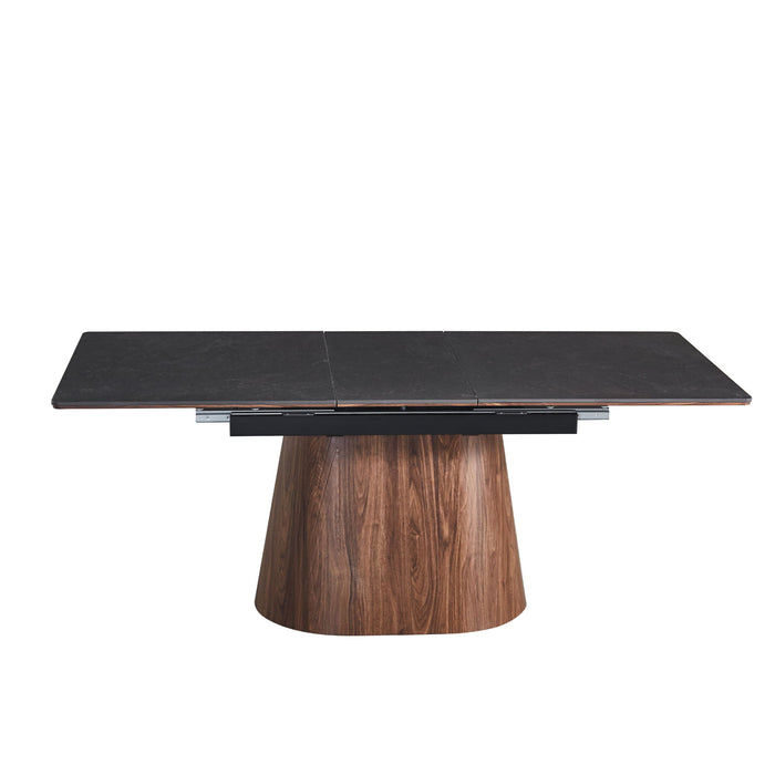 Extendable Dining Table With Cone Base And 6 Dining Chairs - Brown / Black