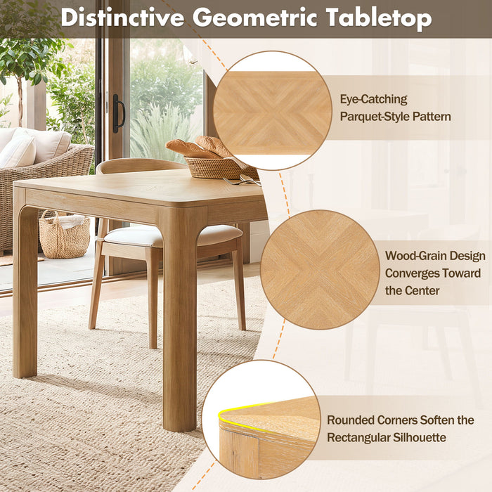 Rectangular Dining Table With Parquet Top, Rounded Corners