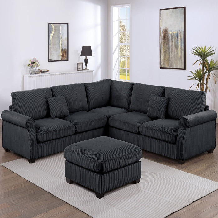 Modern Sectional Set With Corner Wedge, Loveseat, Ottoman & 2 Pillows