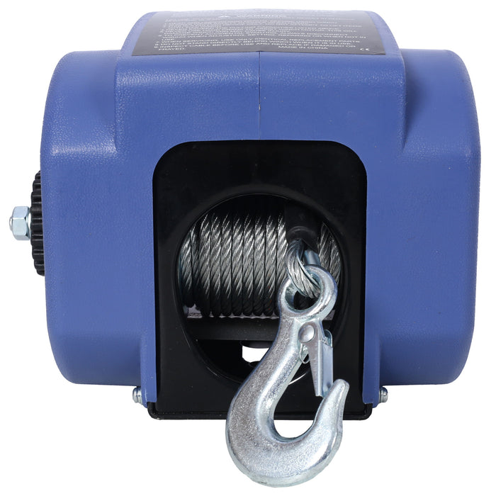 Reversible Electric 12V Trailer Winch For Boats Up To 6000 Lbs With Galvanized Wire Rope And Casing - Blue