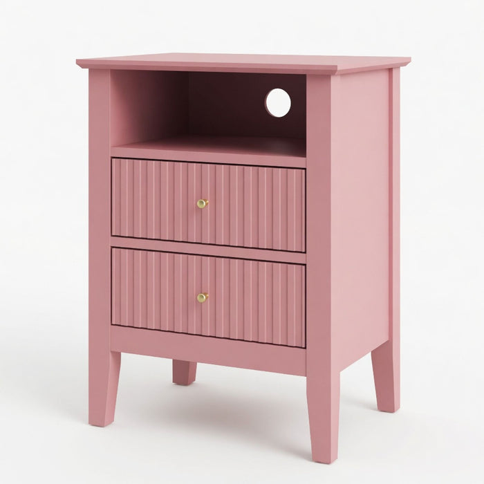 Fluted Nightstand With 2 Drawers