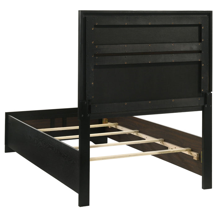 Panel Bed With Padded Headboard And Glittering Accent Stripes