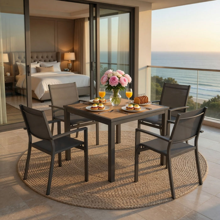 5 Piece Patio Dining Set, Table And Chairs For Outdoor Use - Gray