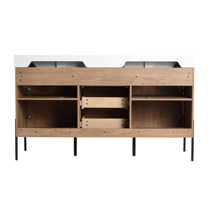 60" Freestanding Bathroom Vanity With Double Sink, Soft Close Doors, 3 Drawers - Imitative Oak