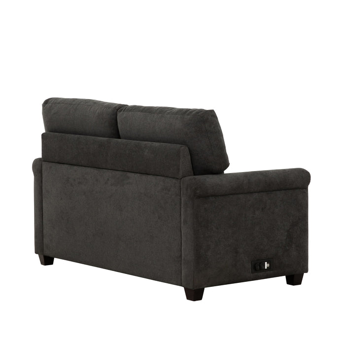 Convertible Twin Sleeper Sofa With USB Ports, 2 Seater Upholstered Loveseat - Dark Gray
