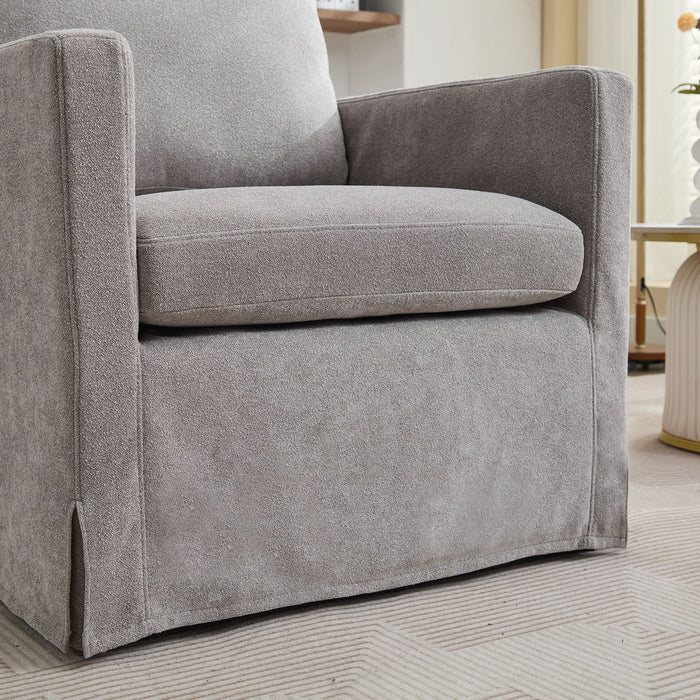 Upholstered Skirted Swivel Chair With Removable Back Cushion For Living Room