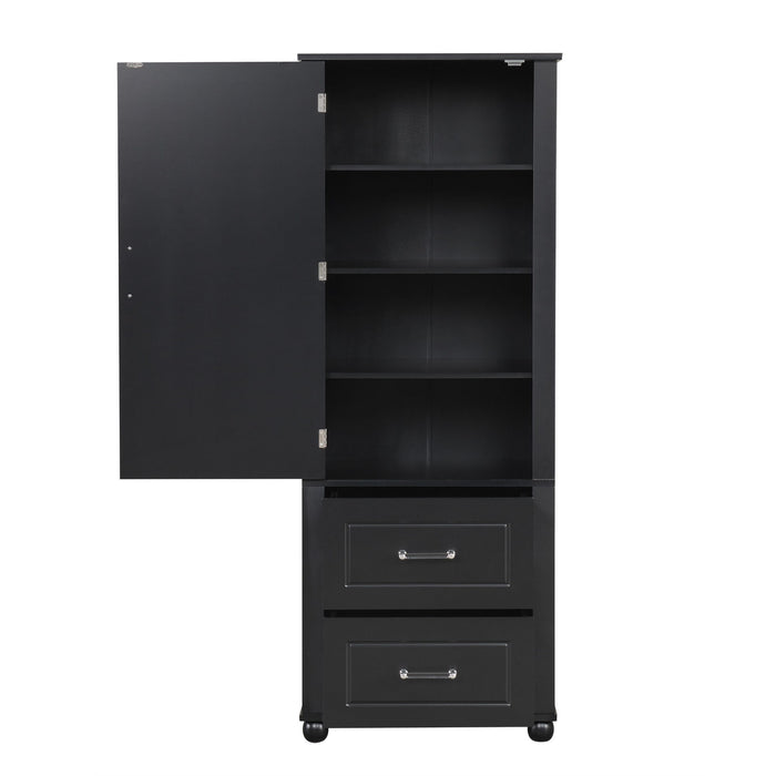 Tall Freestanding Bathroom Storage Cabinet With 2 Drawers And Adjustable Shelf