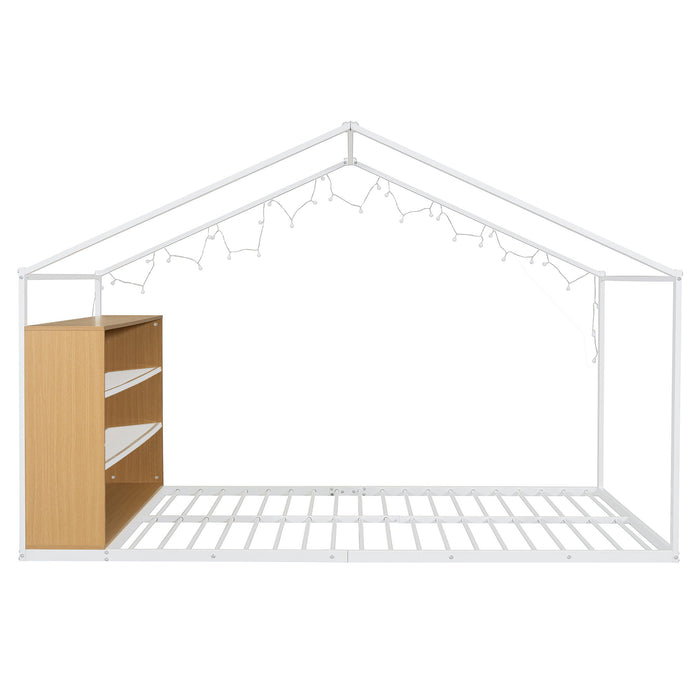 Bed House Frame With Shelves And Lights