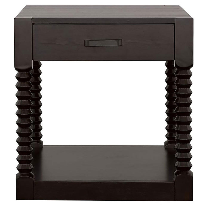 Coffee 1 Drawer End Table With Spindle Legs - Brown