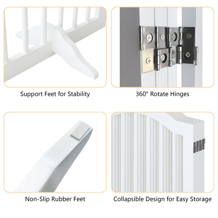 4 Panel Freestanding Pet Gate With Foldable Design And Support Feet - White